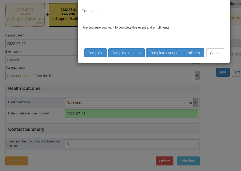 Ask user to complete